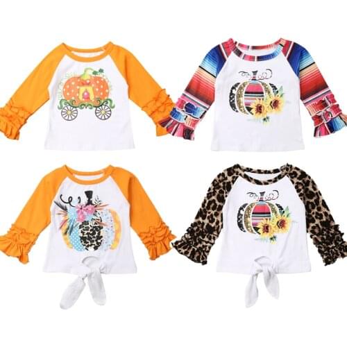 1-6Y Toddler Infant Baby Girl Halloween T Shirts Long Sleeve Pumpkin Ruffle T-shirt Tops Casual Clothes