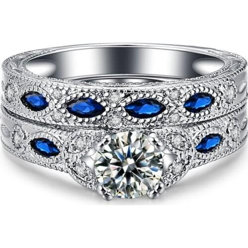 FASHION DIAMOND SAPHIRE RINGS FOR WOMEN ENGAGEMENT WEDDING RING STERLING 925 SILVER COLOR JEWELRY AAA WHITE ZIRCON CUBIC RINGS