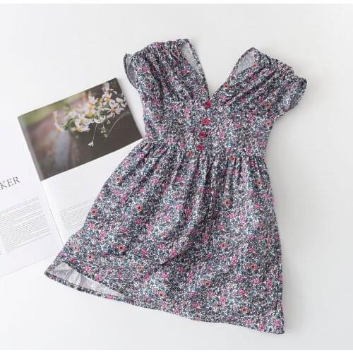 Menoea 3-7Y Girls Casual Dresses 2021 New Summer Kids Floral Clothes Fashion V-neck Children Elegant Princess Vestidos Clothing