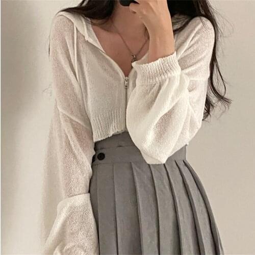 Alien Kitty New Arrival Hooded Cardigans Sweaters Femme Chic Short Coats Casual High Quality 2021 Autumn All Match Loose Tops