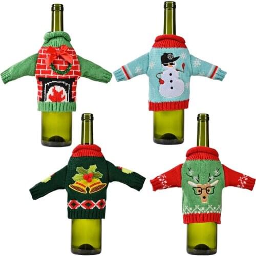 1pcs Christmas Wine Bottle Cover Bag Knitting Banquet Christmas Decoration for Home Dinner Party Table Decor New Year Navidad