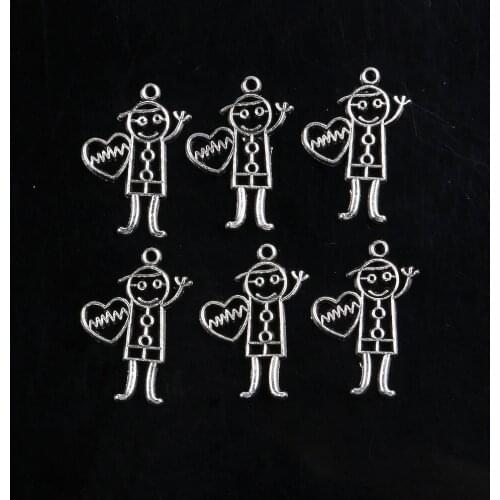 Tibetan Silver Color, 10PCS Zinc Alloy Little Boy Shape Pendant, Charms for Jewelry Making, Handmade DIY Necklace Accessories