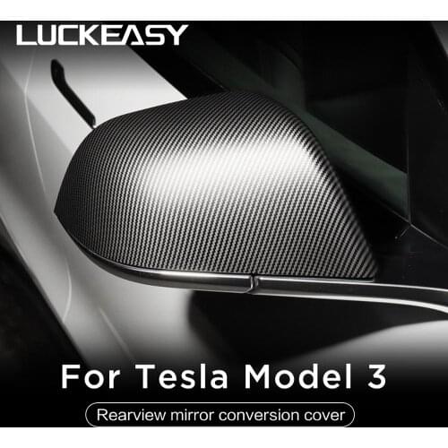 LUCKEASY Car Exterior Modification For Tesla Model 3 2017-2021 ABS Carbon Fiber Style Matte Rearview Mirror Cover 2pcs/Set
