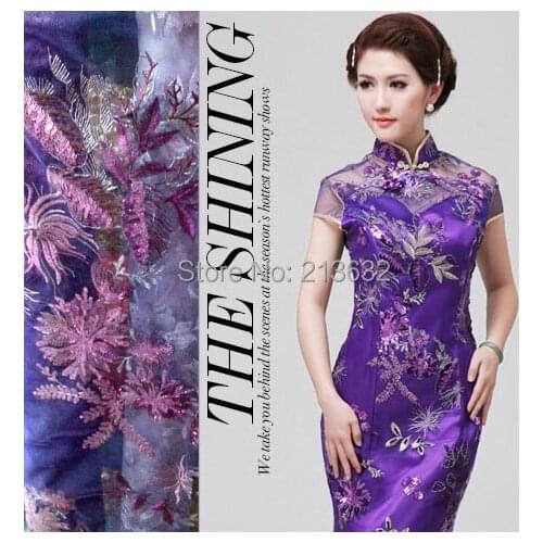 2017 Luxury Guipure Voile Organza purple flowers leaf wedding wholesale golden with embroidery yarn colors 135 cm wide fabric