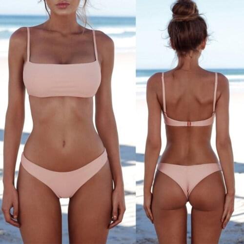 2021 Summer Sexy Unpadded Bikini Set Women Vintage Split Swimwear Solid Color Simplicity Swimsuit Beach Suit Bathing Suits