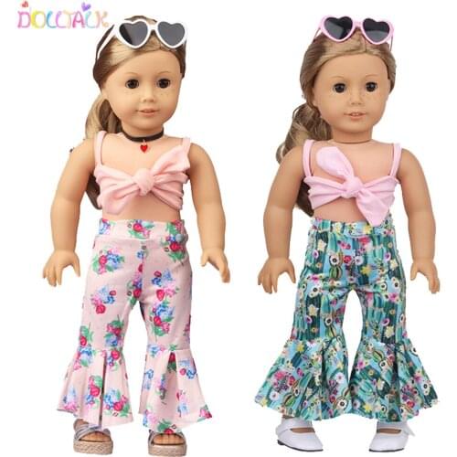 2021 Newest 18 Inches American Doll Clothes Set Flower Pants+Breast Wrap Suit Clothes For 43cm New Bron And Our Generation Dolls