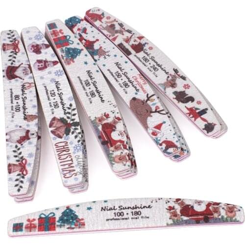 3/5/10Pcs Christmas Style Nail Art Files 80/100/240 Grit Sanding Buffer BlockTrimmer Washable Sandpaper Pedicure Nail Accessory