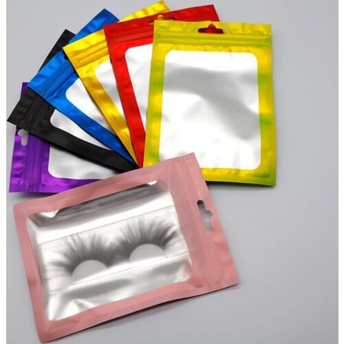 50/100PCS Holographic Bag Pink Lashes Packaging Boxes Resealable Eyelashes Zip Lock Storage Bags Pouch Cosmetic Package Box