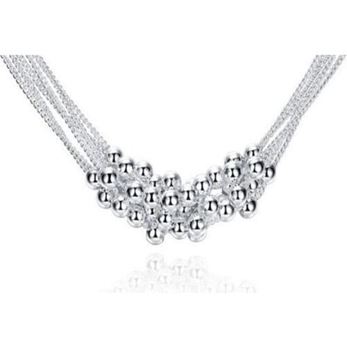 Free Shipping!!Wholesale silver plated Necklaces & Pendants,925 jewelry silver,Filve Line Beads Necklace