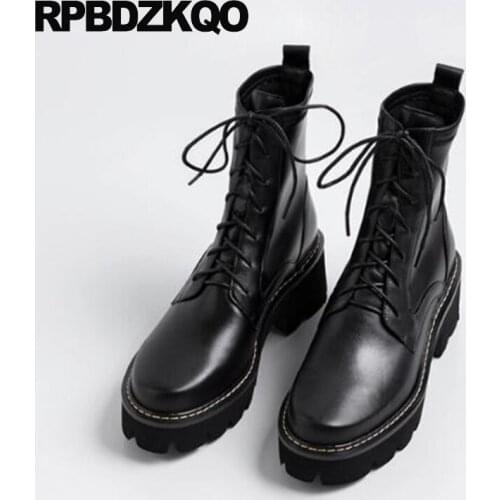 Shoes Harajuku Platform Muffin Short Flatform Autumn Military Women Ankle Boots 2021 Round Toe Black Creepers Combat Lace Up New