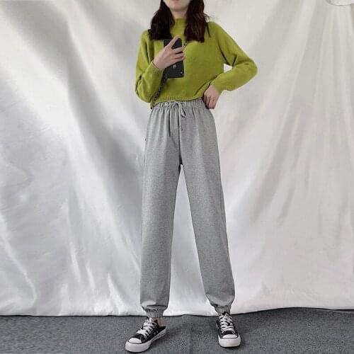 Fashion Harem Pants For Women Spring Summer Thin Casual High Waist Loose Long Trousers Female Sports Pants Gray Black Drawsting