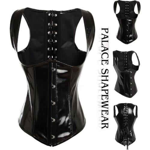 Black Gothic Costume Corset Basque Cincher Bustier Sexy Faux Leather PVC Bustier Bodyshaper Steampunk Corsets Lingeries