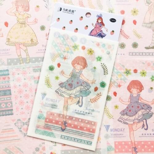 6 Sheets Kawaii Lolita Girls Washi Paper Decorative Sticker Adhesive Stick Label