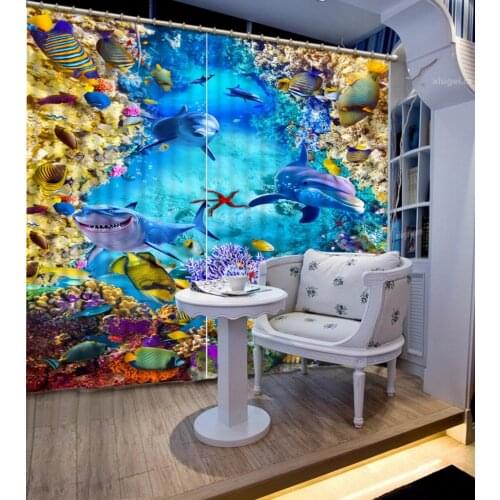 Home Decor Children Window Curtain Pictures underwater world Bedroom Curtains Drapes Modern Fashion dolphin Sheer Curtains