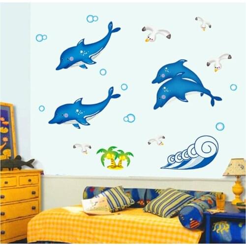 Fluorescent dolphins wallpaper Household adornment irradiati wall stickers Household style artistic paster 50x70cm