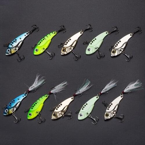 Hot Sale 7/9/12g 3D Eyes Metal Vib Blade Lure with Feather Sinking Vibration Baits Artificial Vibe for Bass Pike Perch Fishing