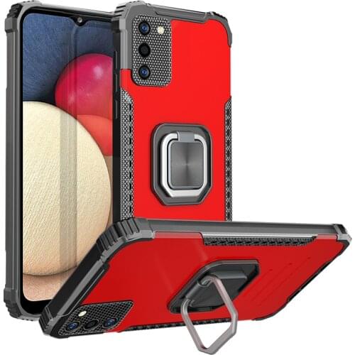Magnetic Metal Ring Stand Armor Shockproof Case For Samsung Galaxy A02S European Version TPU Frame Aluminum Alloy Back Cover