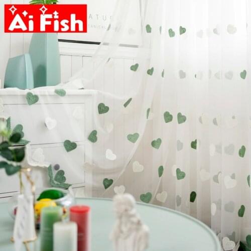 Sweet Pink Heart Tulle Sheer Curtain For Kids Girls Bedroom Drapes Cartoon Embroidered Cortinas Tulle for Window Panel ZH469#3
