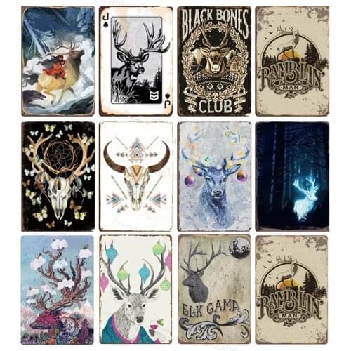 Cute Elk Deer Animal Signs Metal Plaques Christmas Club Cafe Home Decoration Wall Stickers Art Patinting Decor Tin Sign 20X30Cm