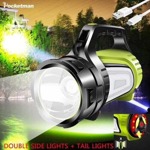 Powerful Portable Lantern Long Battery Life Searchlight Rechargeable LED Flashlight Waterproof Torch With Side Light Tail Light