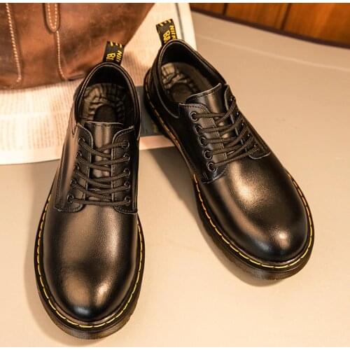 BG Men Casual Shoes Flat Fashion Lace Up Autumn Spring Leather Low Top Black Outdoor Male Non-slip Comfortable