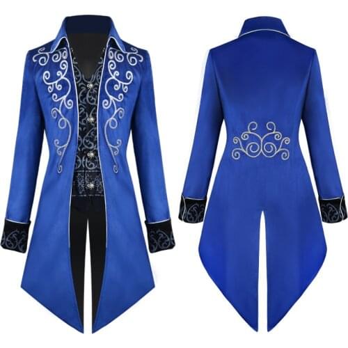 Mens Medieval Steampunk Vintage Tailcoat Jacket Gothic Victorian Frock Coat Uniform Halloween Perform Vampire Costume Abrigo 3XL