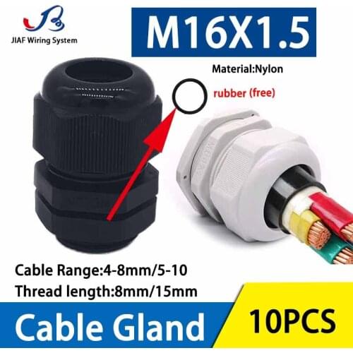 Nylon Waterproof Cable Gland 10Pcs M16*1.5 For 4-8mm IP68 Black White Plastic Connector Cable Fixing Joint
