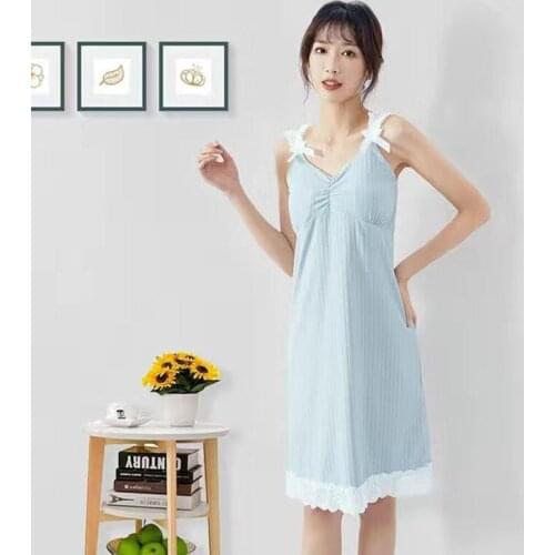 Sleeveless Chest Pad Candy Color Nightdress Cotton Homewear Women Sleepwear Big Size Fashion Princess Pjs kPaCotAkoWka