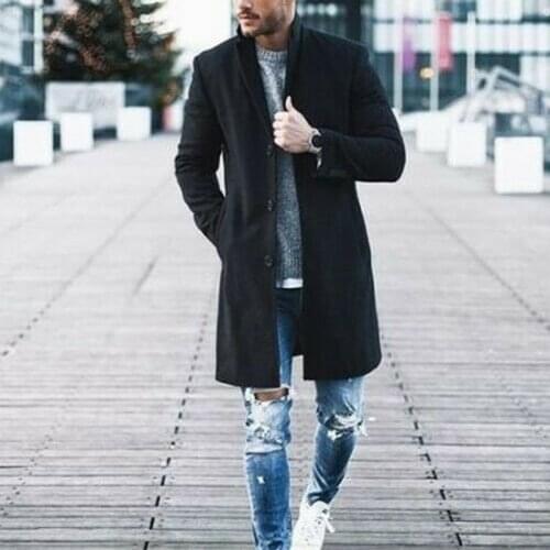 New Arrival Winter Fashion Men Slim Fit Long Sleeve Cardigans Blends Coat Jacket Suit Solid Mens Long Woolen Coats