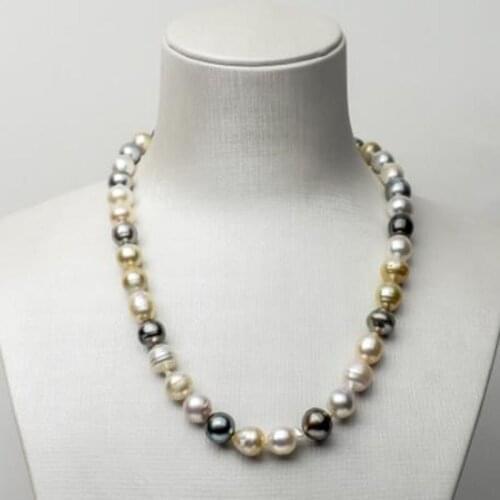 925 Silver Multicolor South Sea/Tahitian Cultured Pearl Necklace 9-11mm