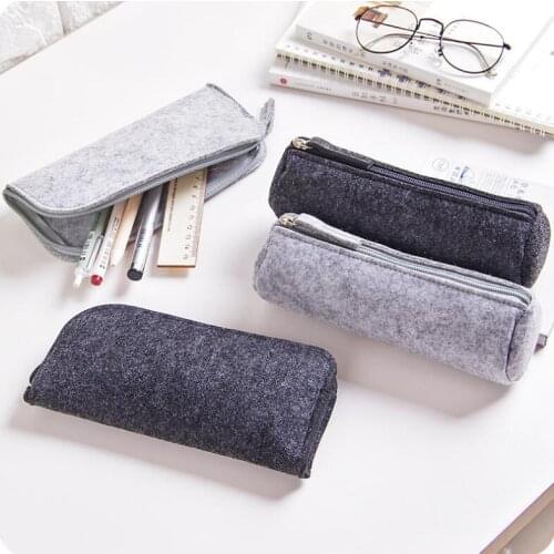 Creative Felt Zipper Pencil Bag Large-capacity Pencilcase School Supplies Pen Pouch Stationery Organizer