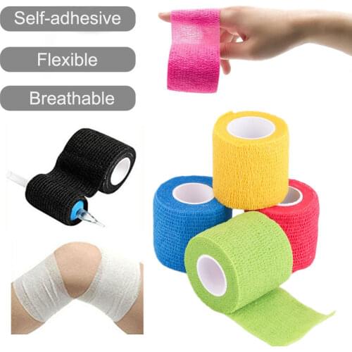 10pcs Disposable Self-adhesive Flex Elastic Multicolour Bandage Tattoo Handle Grip Tube Wrap Elbow Stick Breathable Medical Tape