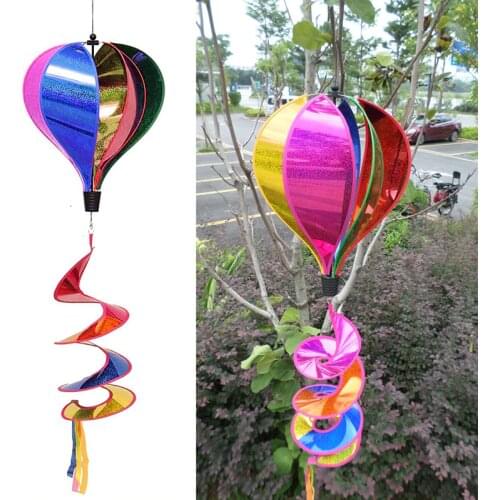 Rainbow Hot Air Balloon Sequins Windsock Striped Wind Spinner Outdoor Decor
