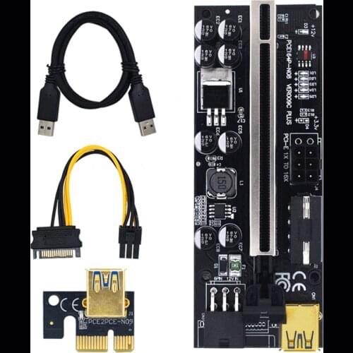 10PCS VER009C Plus PCI-E Riser Card 009C PCI Express Adapter Molex 6Pin SATA to USB 3.0 Cable 1X 16X Extender for GPU Mining