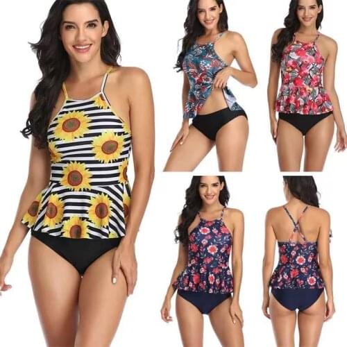 Plus Size Swimwear Tankini Swimsuit 3XL Large Swimming For Women 2021 Vintage Push Up Bathing Suit Blue Black Beachwear