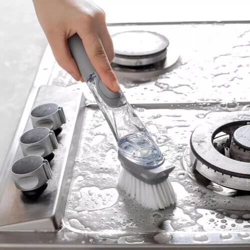 2 in 1 Cleaning Brush With Soap Control Button Dispensing Pots Dishes Bowl Kitchen Dishes Home Cleaning Tools For Convenience
