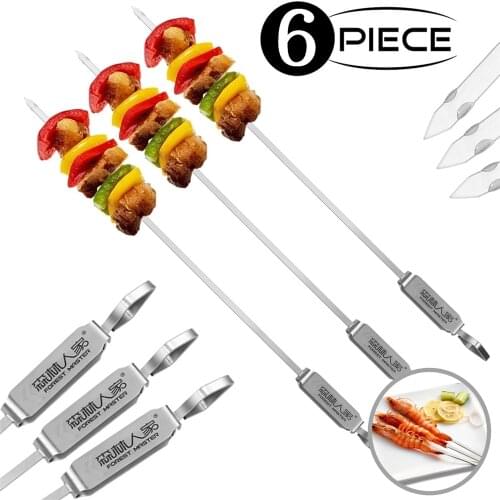 Barbecue Skewers,13" Stainless Steel BBQ Kabob Sticks,Heat Resistant Barbecue Stick Grilling Cooking Sticks with Removal Slider
