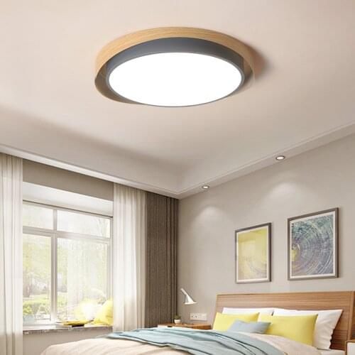 Nordic Bedroom Ceiling Lamp Minimalist Round Living Room Lamp Creative Modern Simple Solid Wood Home Atmospheric Led Room Lamps