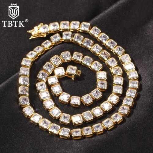TBTK 6.5mm Full Iced Out Copper Square CZ Necklace Link Chain Bracelet Fashion Charm Hiphop Jewelry For Women And Men