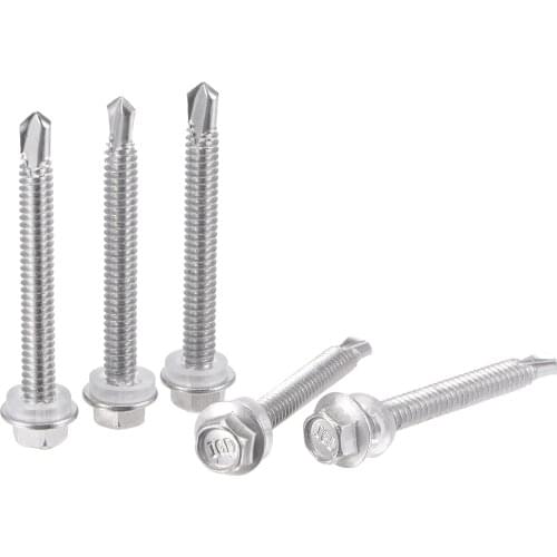 Uxcell Hex Washer Head Self Drilling Screws, #12 x 50mm 410 Stainless Steel Full Thread Sheet Metal Screw 100pcs