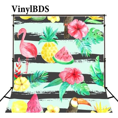 VinylBDS Children Flower Photography Backdrops White Black Stripe Flamingo Backdrop Kids Cartoon Watermelon Pineapple Backdrop