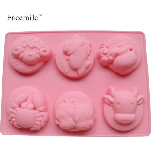 Baking 6-cavity Zodiac Design Cake Mold Flexible chocolate Mold Soap Silicone Mold 51042