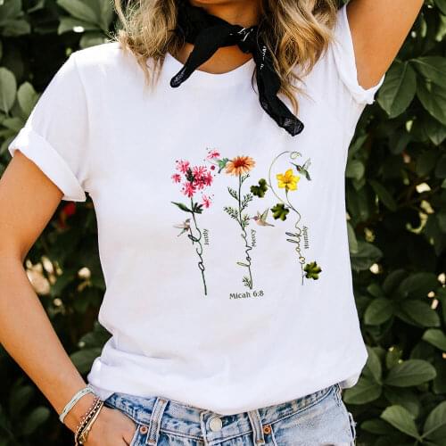 Flowers Garden 100%Cotton Print Women Tshirt Womens Funny Summer Casual Short Sleeve Top Vintage Art Tee Nature Eco Life Shirt