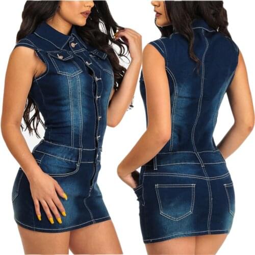 Sexy Turndown Collar Button Cotton Bodycon Jeans Dress Summer 2021 Party Club Denim Dress Women Short Mini Dress Vestidos Mujer