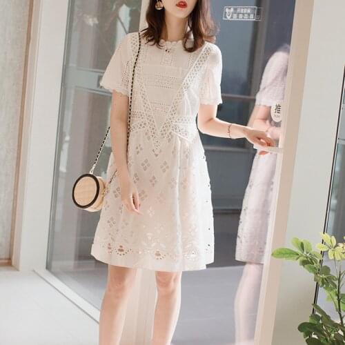 Phoenix Dance Silk Road embroidered hollow out white dress feminine beauty temperament elegant dress summer 2020 new women