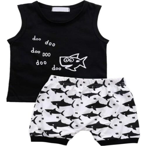 Shark Printed Newborn Baby Boys Vest T-shirt Tops Floral Shorts Summer Casual Outfits Clothes 2pcs