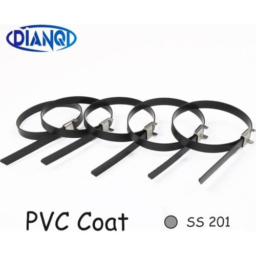 10Pcs SS201 8*300 Stainless Steel Zip PVC coating Strong Stainless Steel Grade Metal Cable Ties Zip Tie Wraps