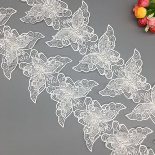 10x Latest French Fabric Pearl Butterfly Embroidered Lace Trim Ribbon Wedding Dress Hat Handmade DIY Sewing Supplies Craft