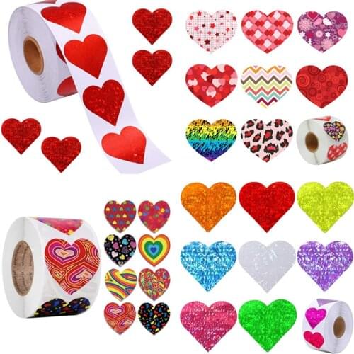 500pcs Valentines Day Gift Box Heart Shape Labels Bags Packaging Sticker Candy Dragee Gift Bags Wedding Thanks Paper Stickers