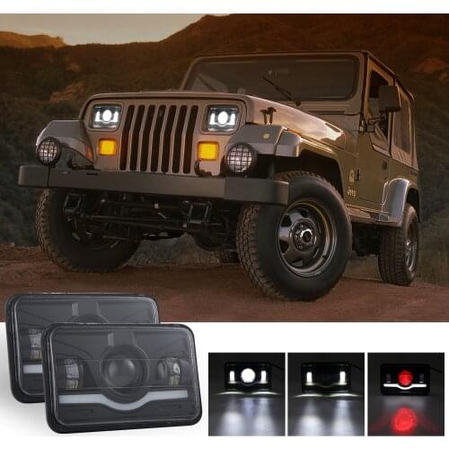 4x6 inch 150W 15000LM LED Car Headlights Hi/Lo Beam Rectangular Headlamps with Halo White DRL Red Spotlight Auto Accessories